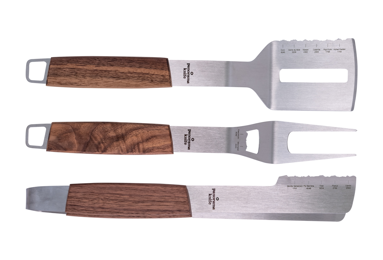 Best of Switzerland, BBQ 3pcs Set (Fork, Spatula & Tongs